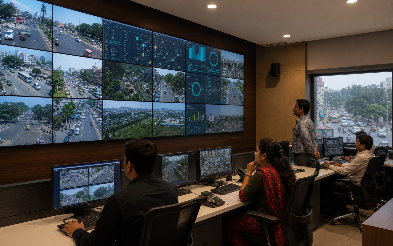 Indian smart-city command center with civic video wall systems