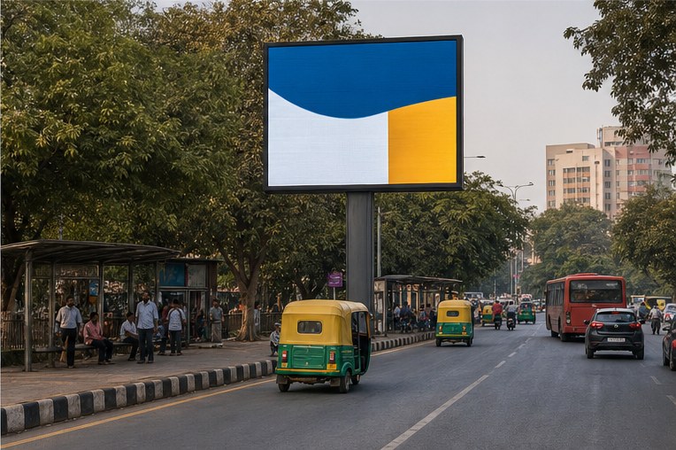 Public information LED signage on an Indian city road
